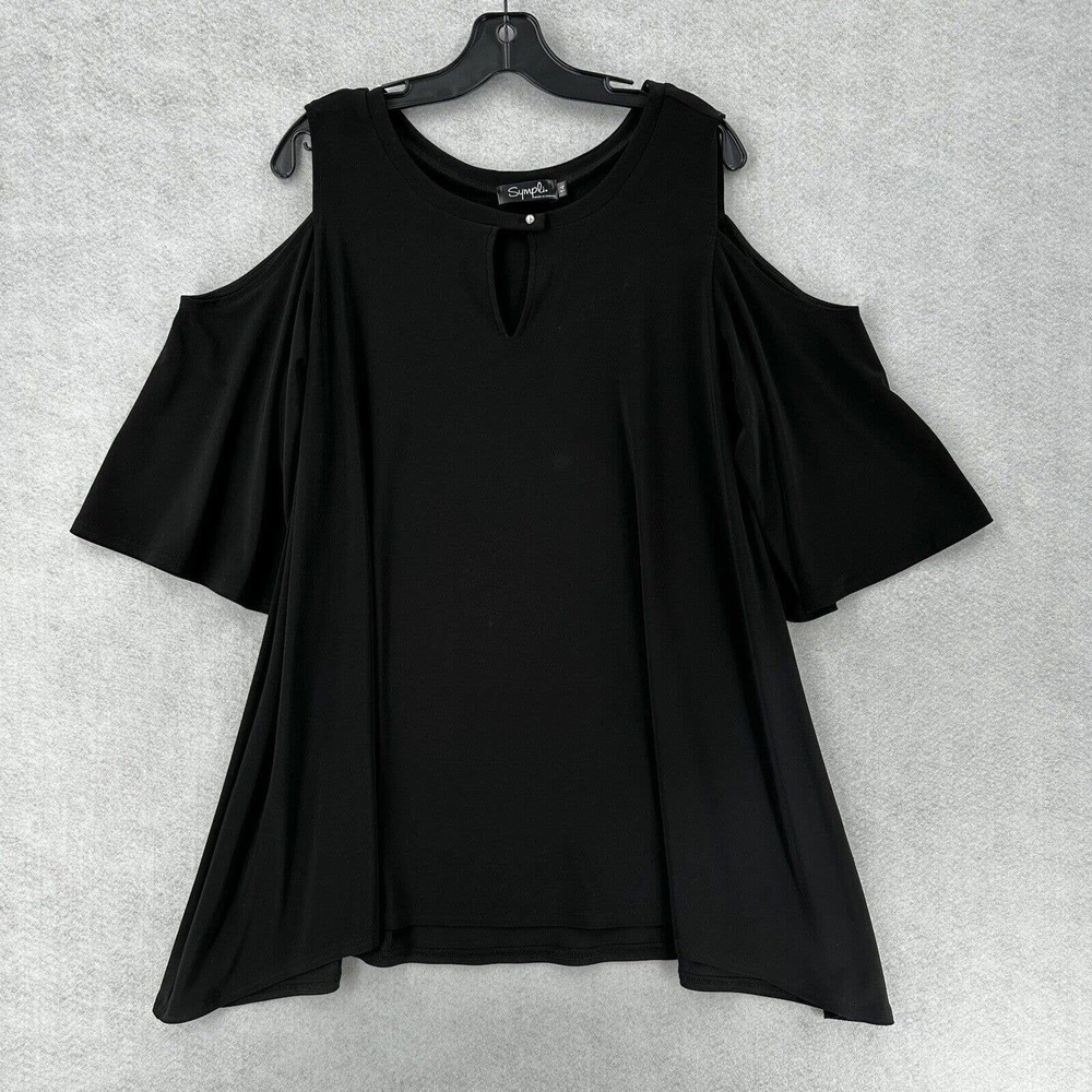 Simpli Canada Tunic Top Womens‎ 14 Cold Shoulder Short Sleeve Asymetrical Black